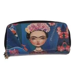Frida Kahlo Wallet 8x3.5 Zipper 3 Compartments Floral Card Holder